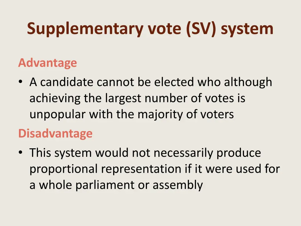 supplementary vote sv system