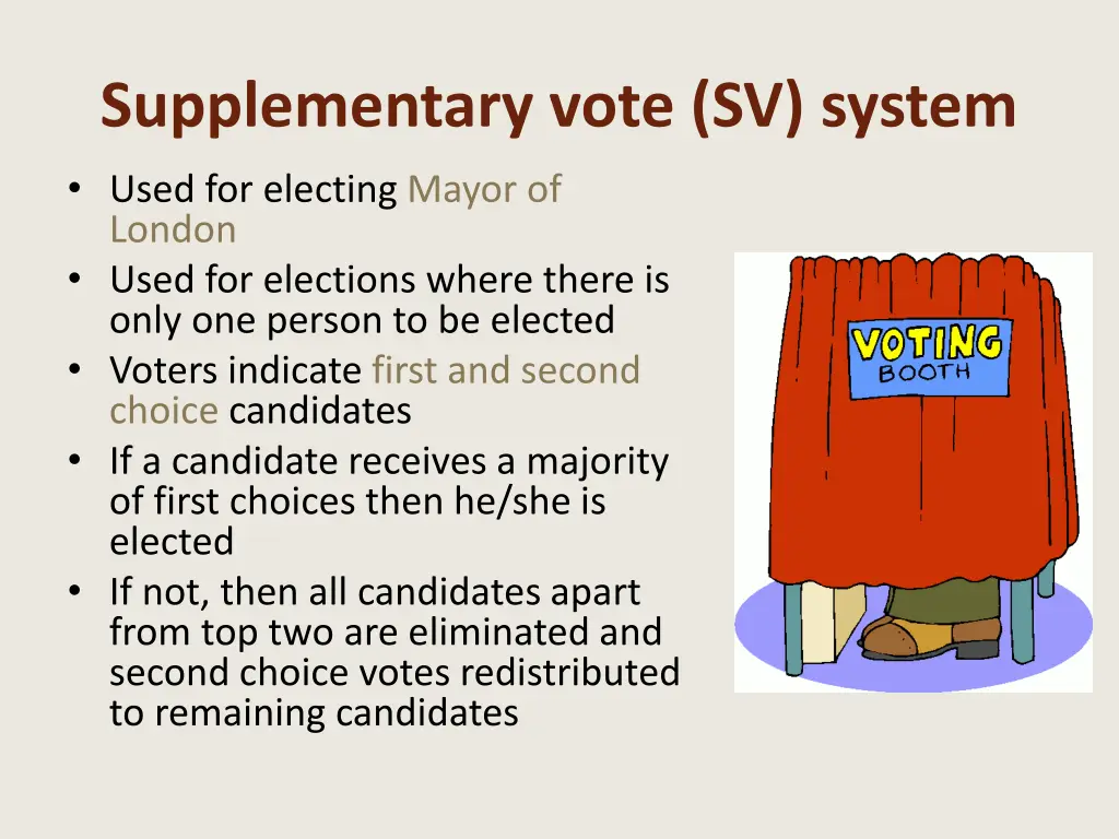 supplementary vote sv system used for electing