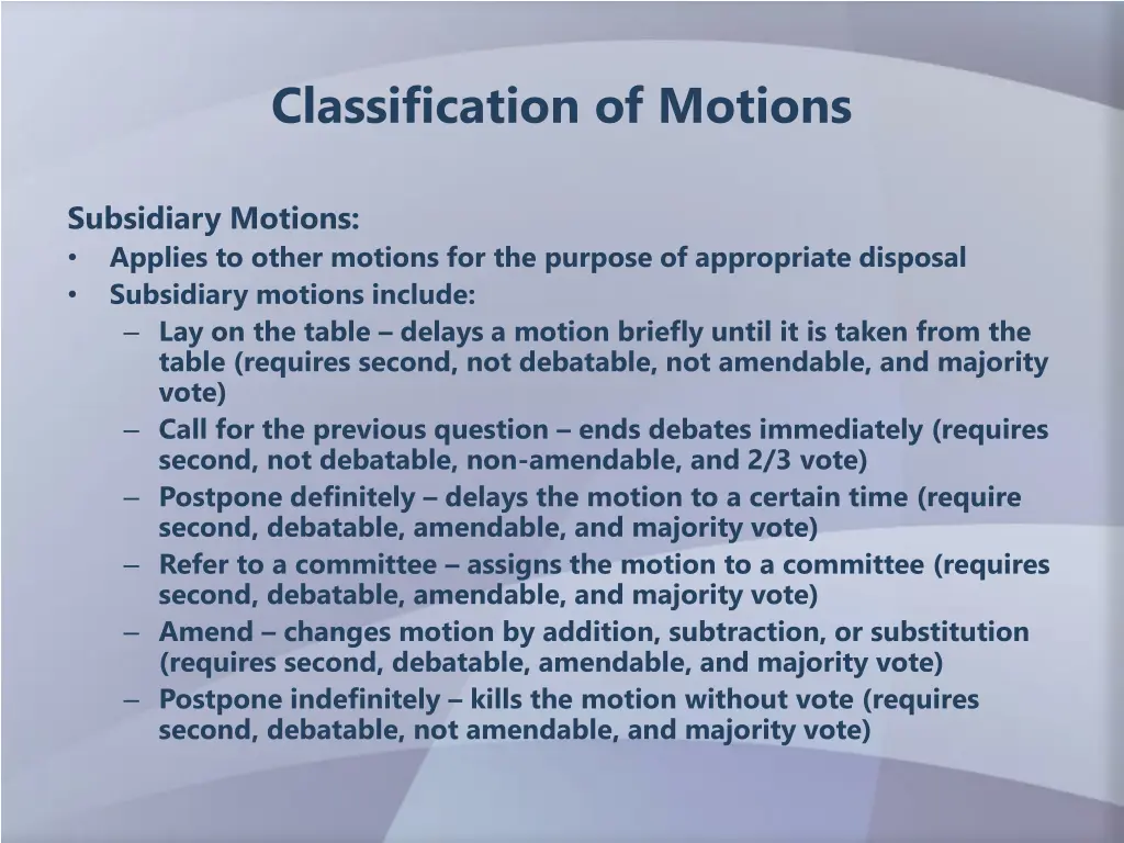 classification of motions