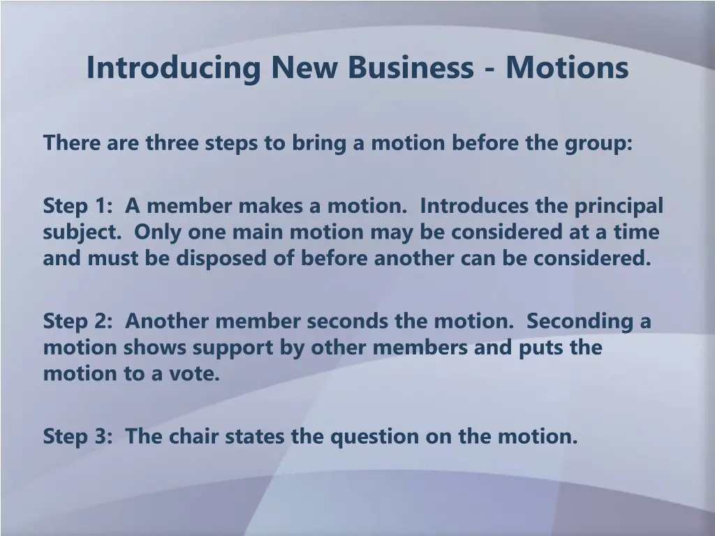 introducing new business motions