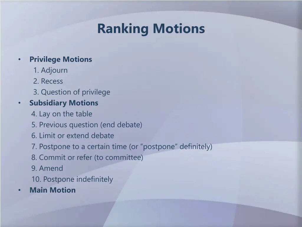 ranking motions