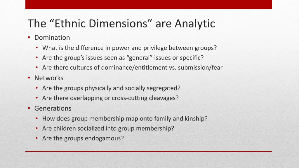 the ethnic dimensions are analytic domination