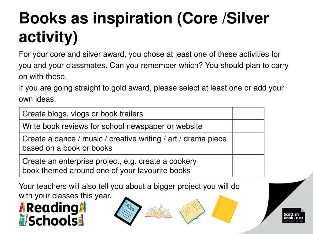 books as inspiration core silver activity