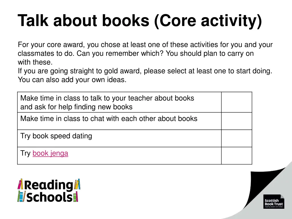 talk about books core activity