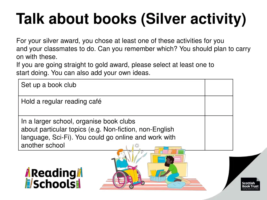 talk about books silver activity