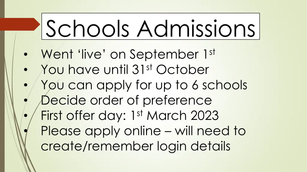 schools admissions went live on september