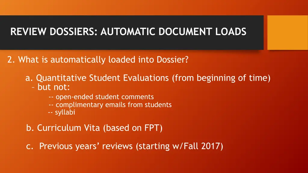 review dossiers automatic document loads