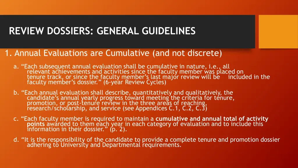 review dossiers general guidelines