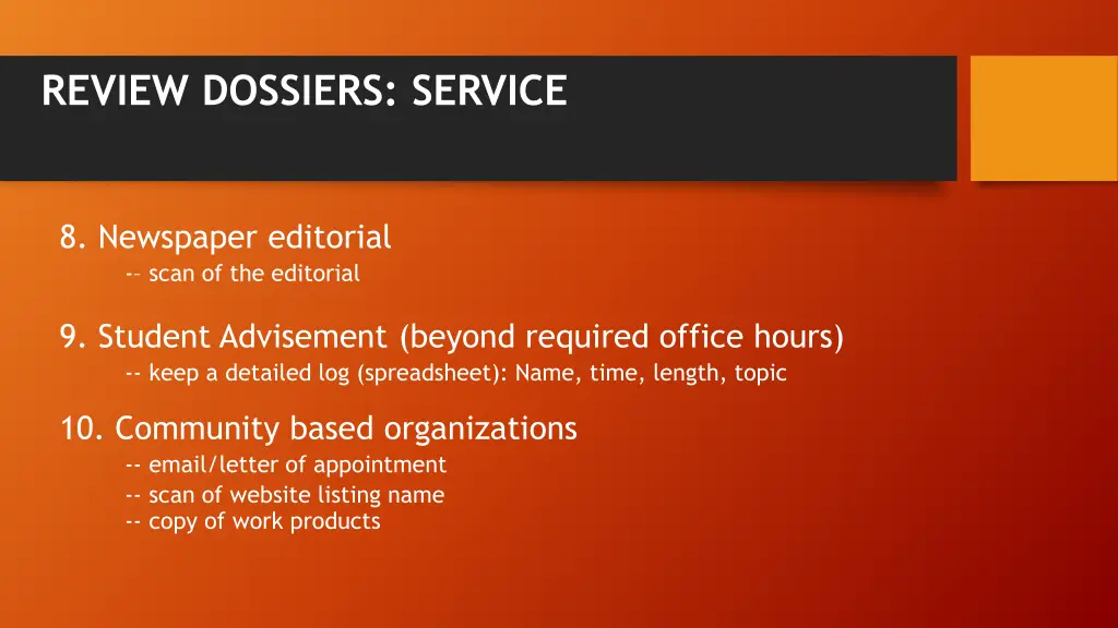 review dossiers service 2