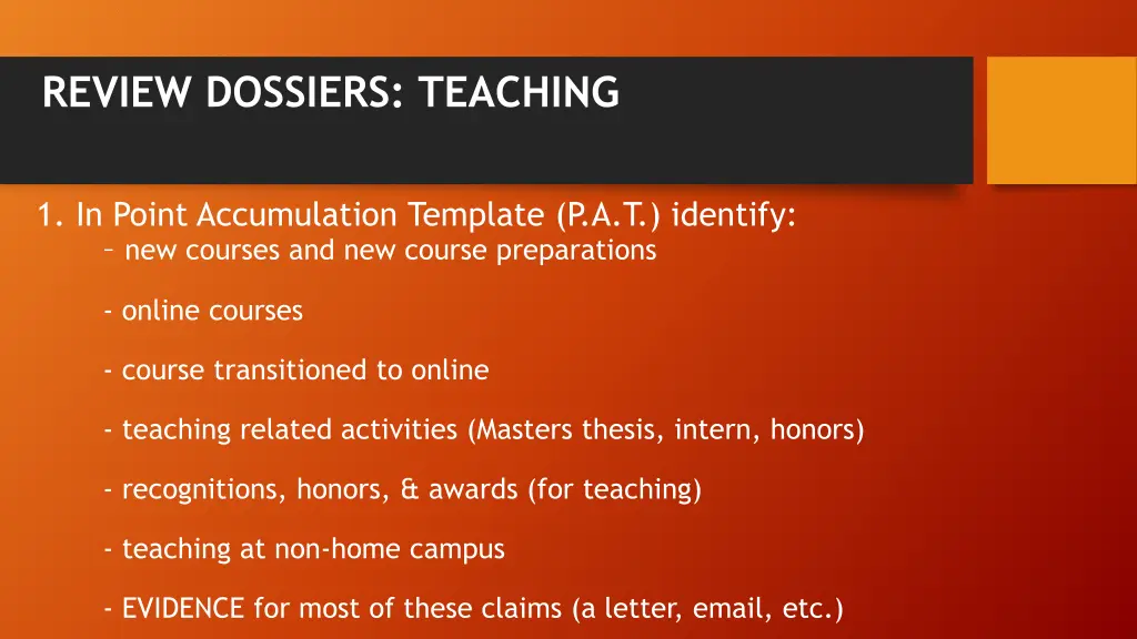 review dossiers teaching 1