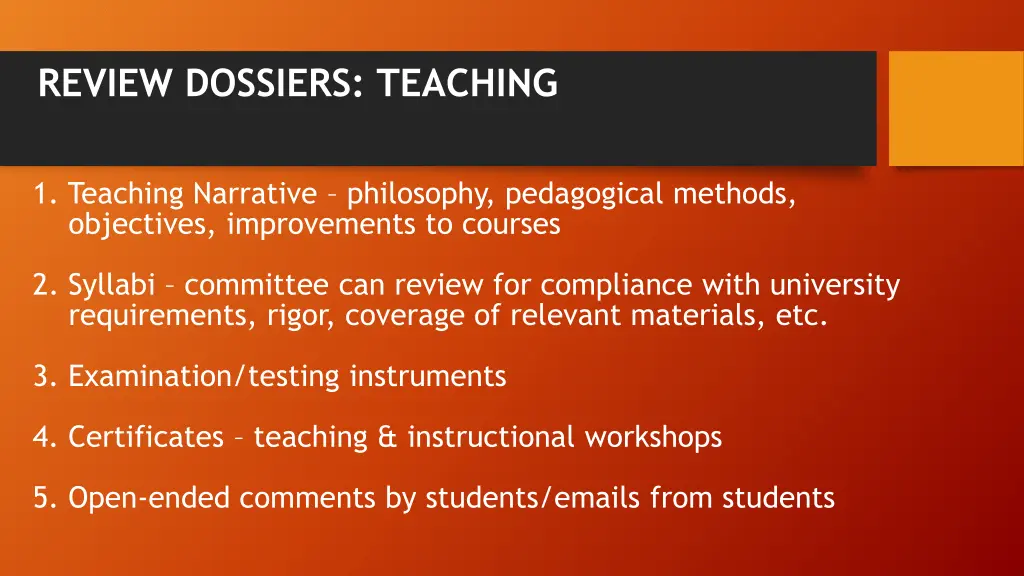 review dossiers teaching