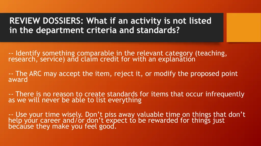 review dossiers what if an activity is not listed