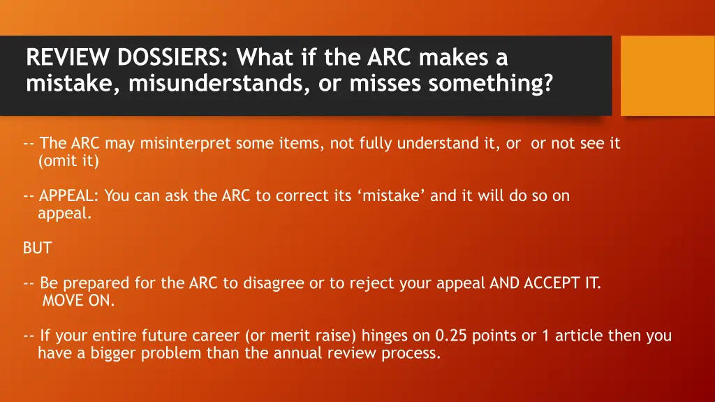 review dossiers what if the arc makes a mistake