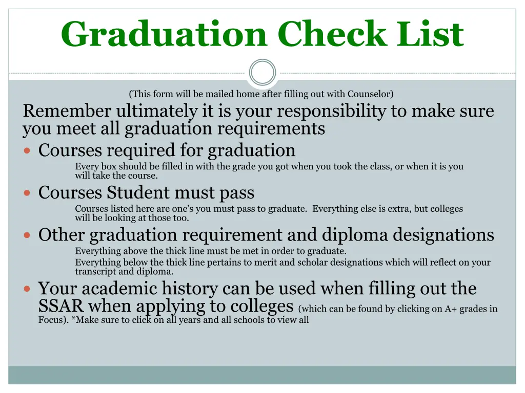 graduation check list