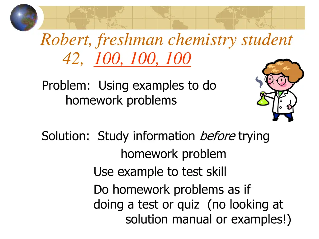 robert freshman chemistry student 42 100 100 100