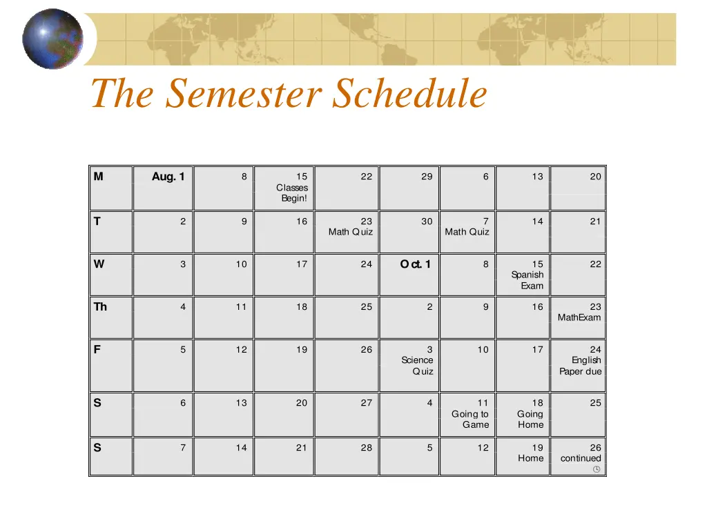 the semester schedule