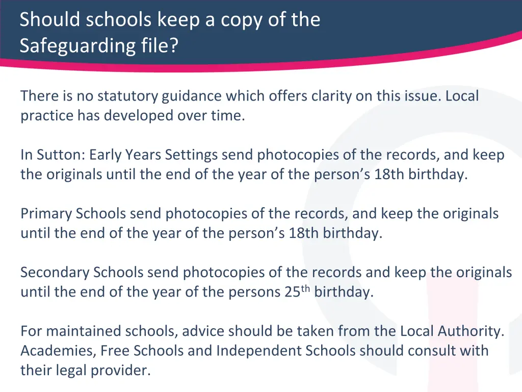 should schools keep a copy of the safeguarding