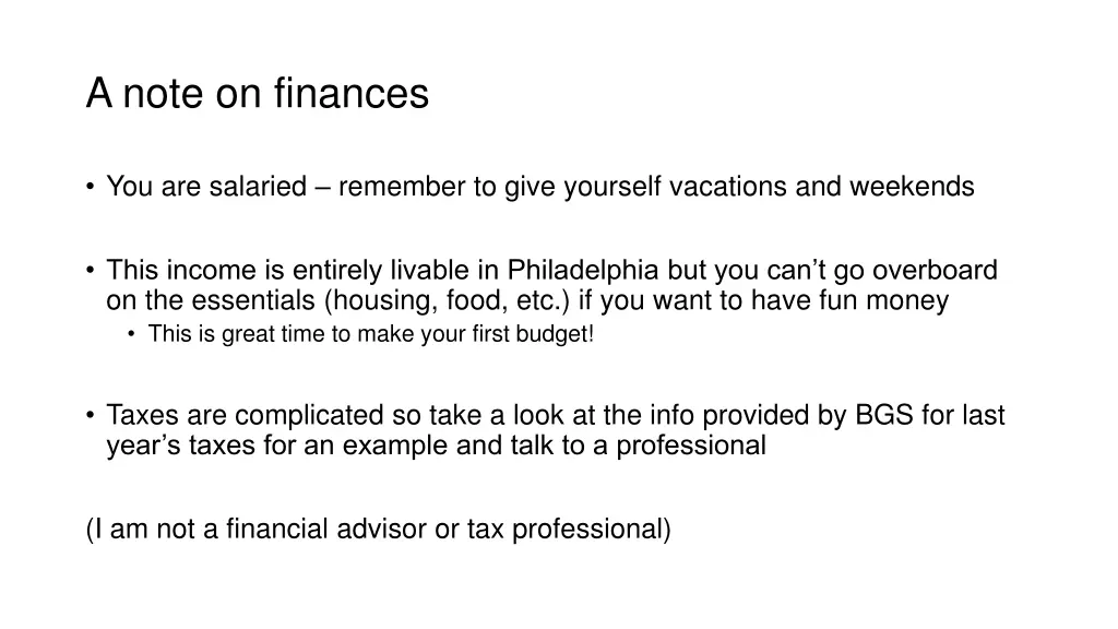 a note on finances