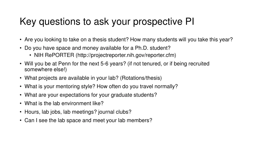 key questions to ask your prospective pi