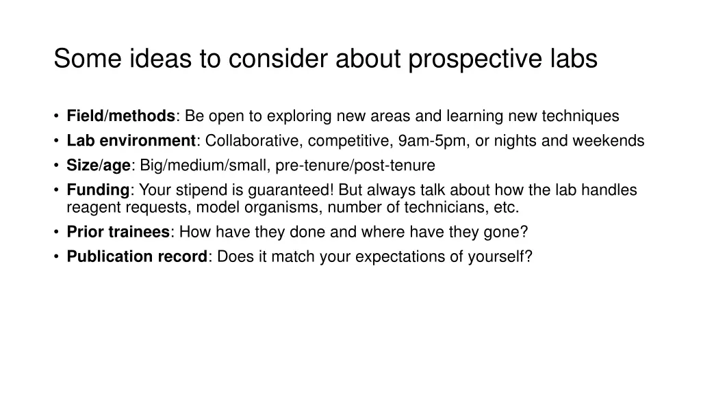 some ideas to consider about prospective labs