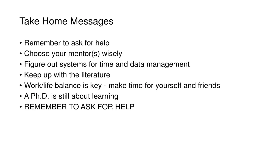 take home messages