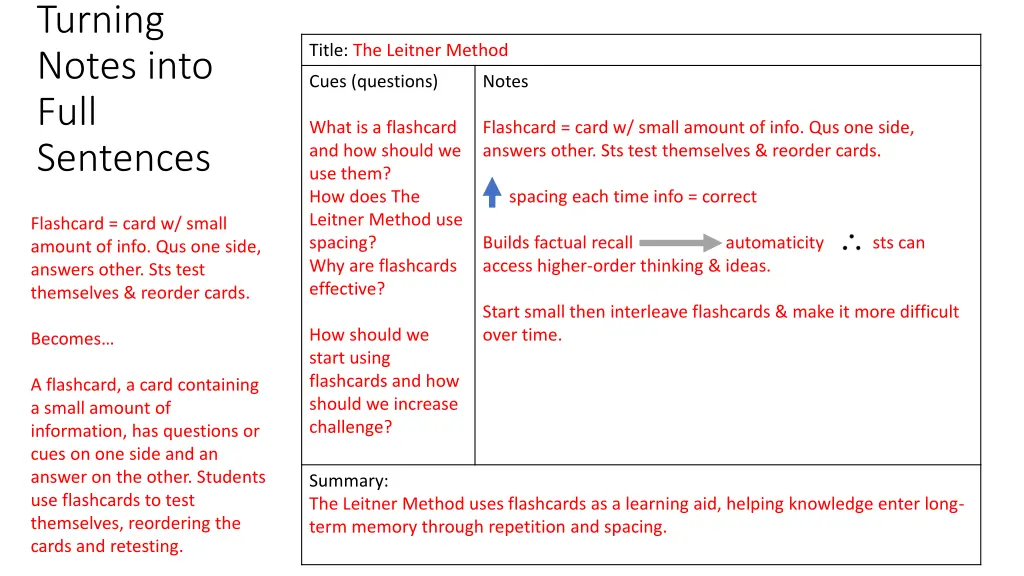 turning notes into full sentences