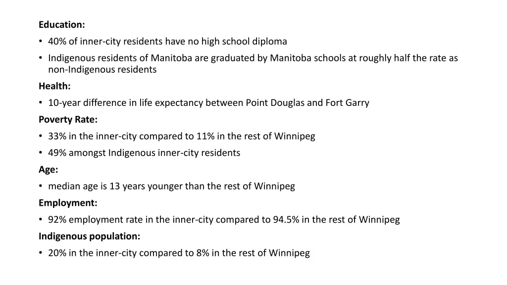 education 40 of inner city residents have no high