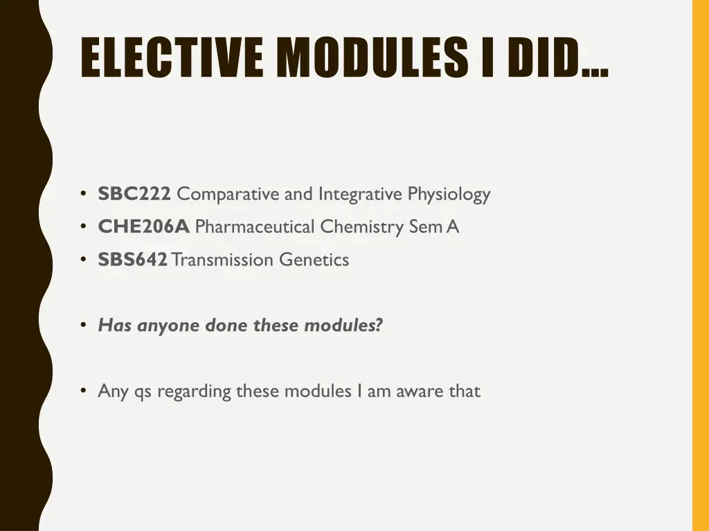 elective modules i did