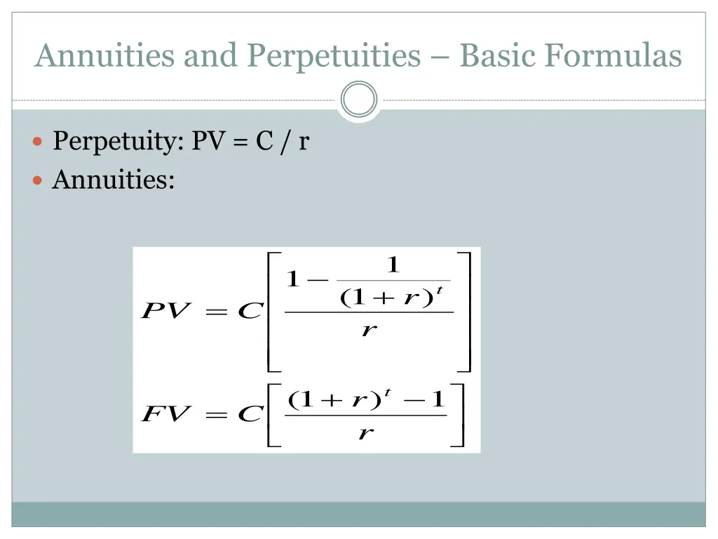 annuities and perpetuities basic formulas