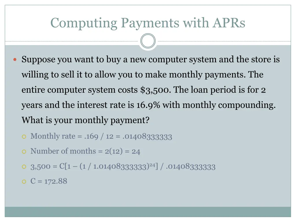 computing payments with aprs