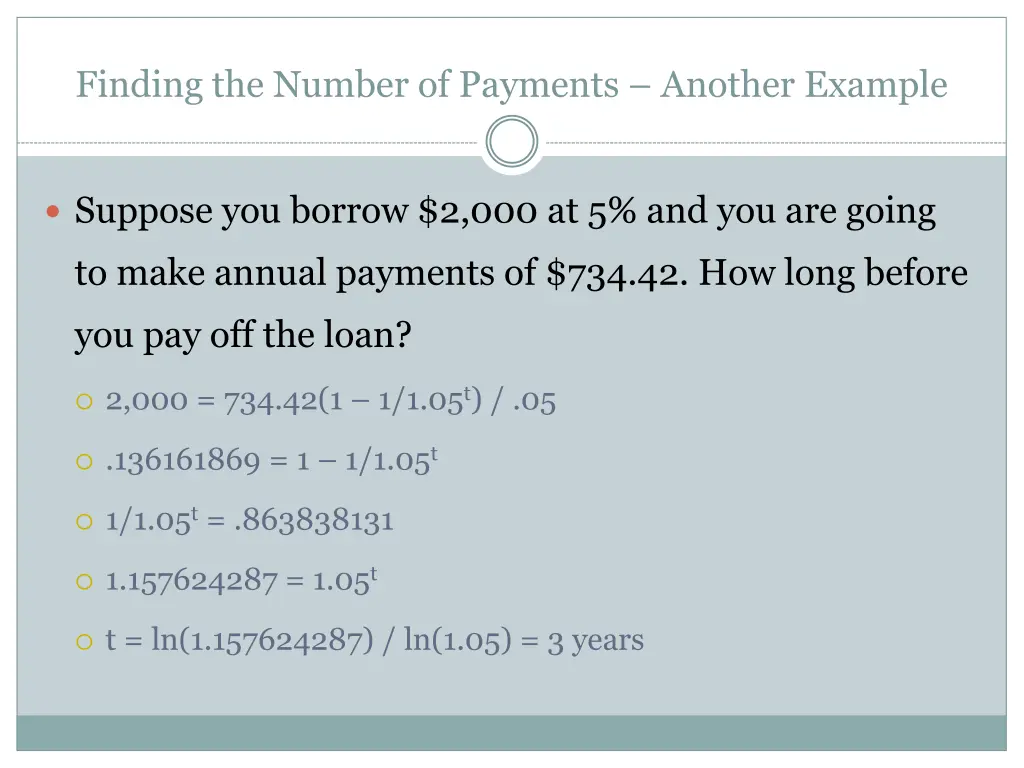 finding the number of payments another example