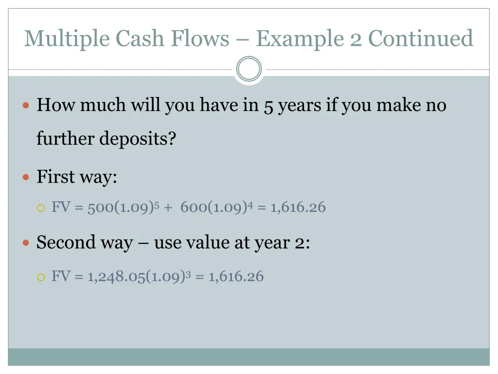 multiple cash flows example 2 continued