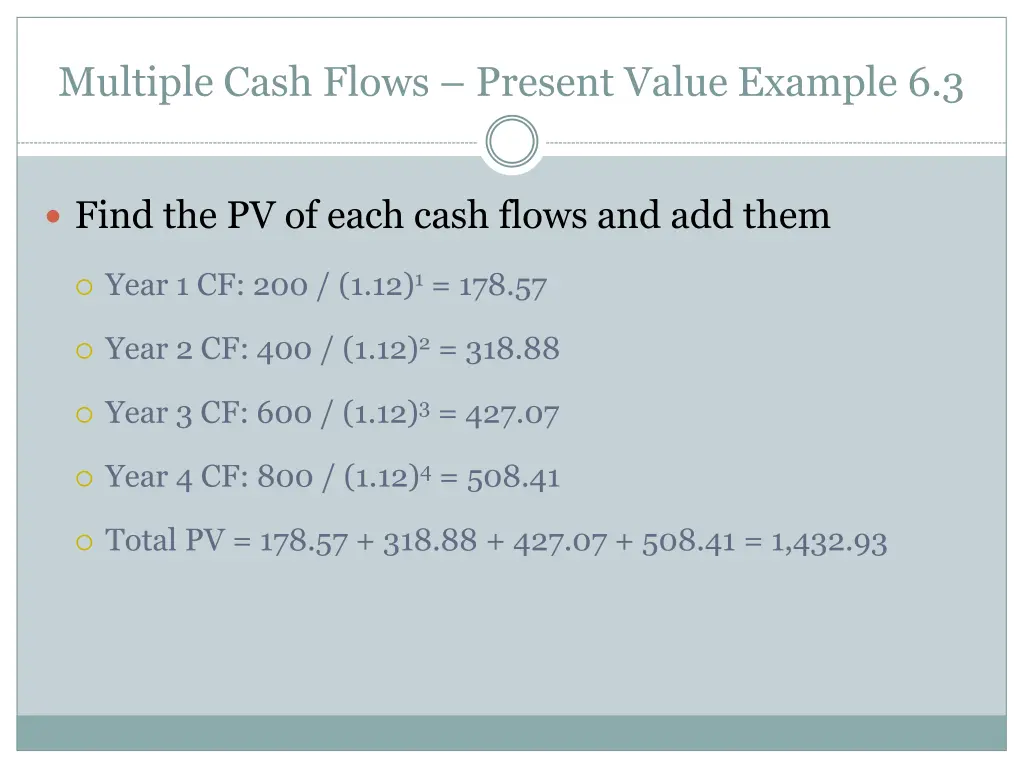 multiple cash flows present value example 6 3