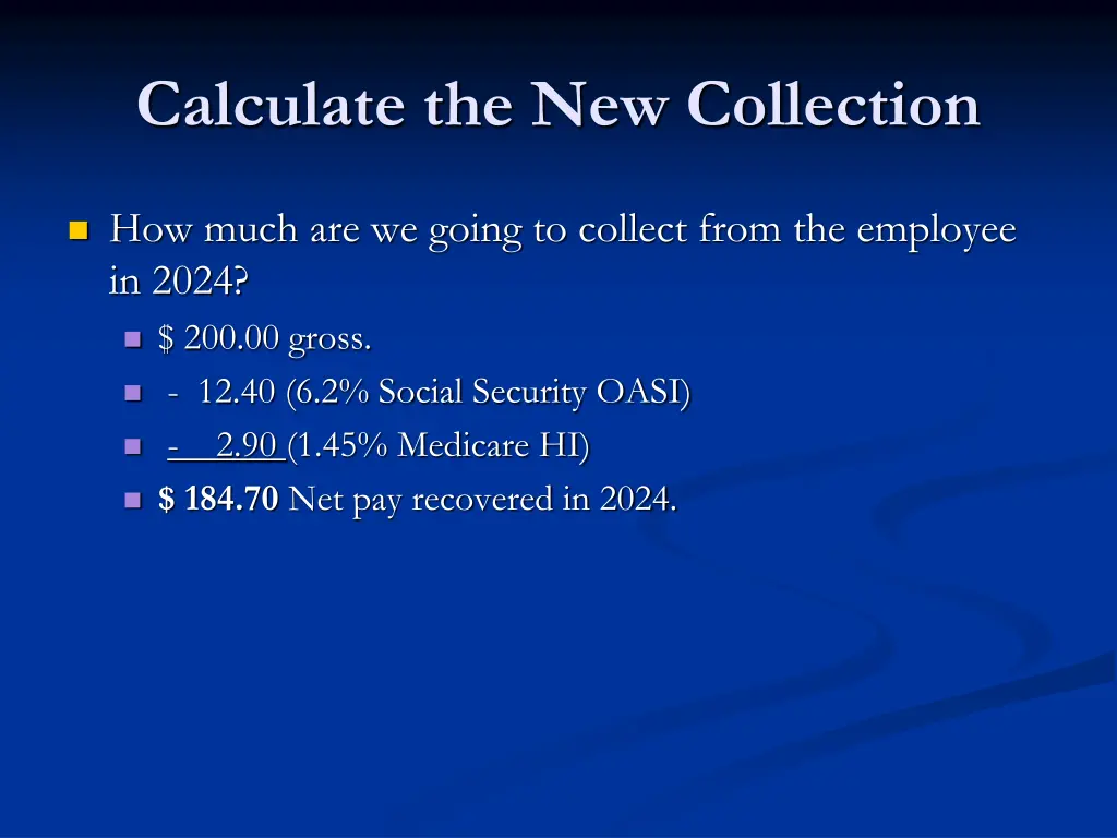 calculate the new collection