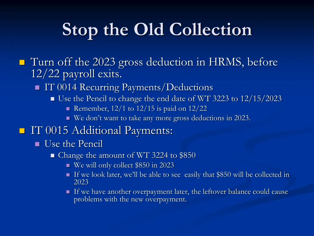 stop the old collection