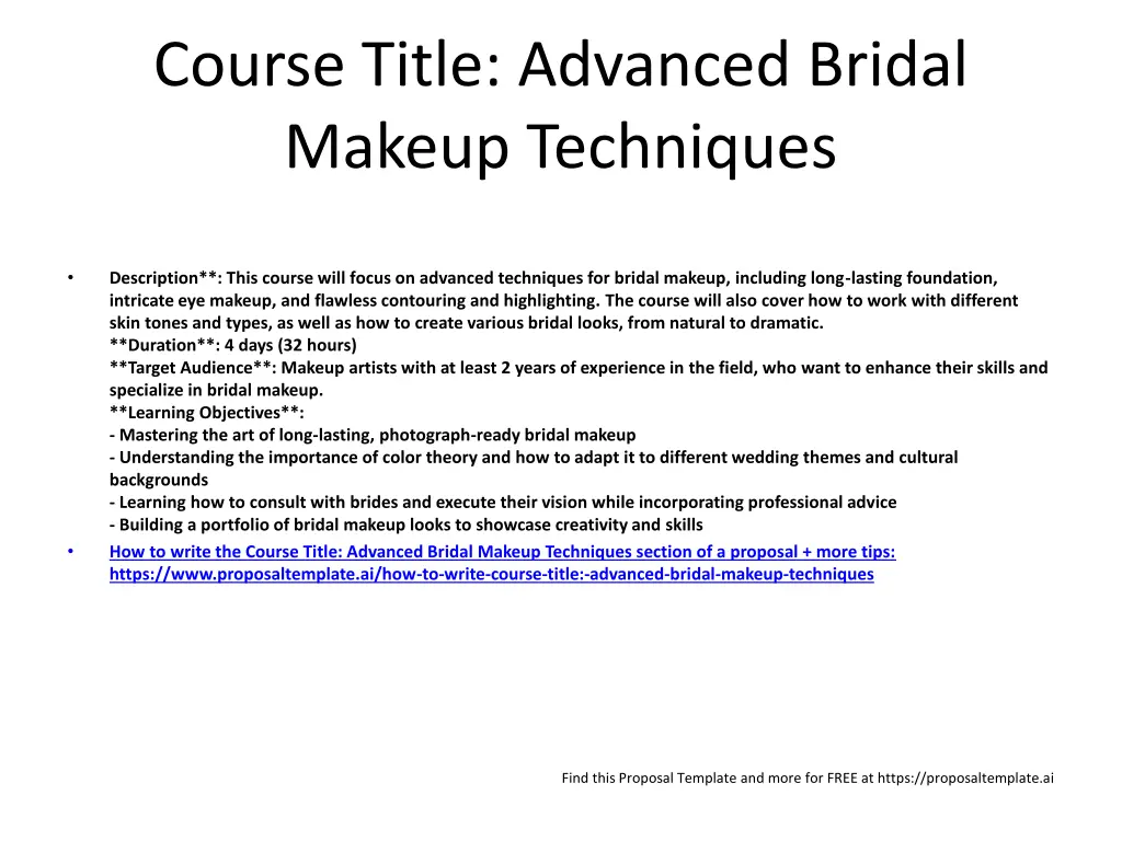 course title advanced bridal makeup techniques