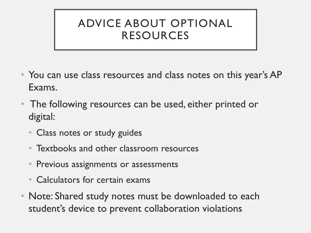 advice about optional resources