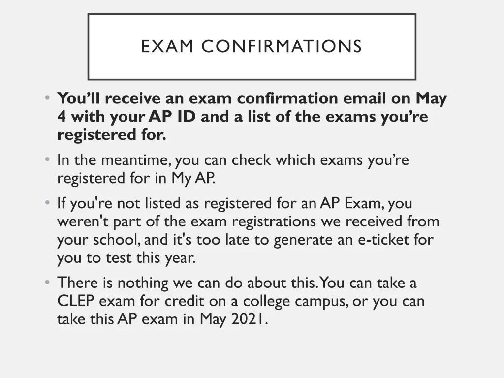 exam confirmations