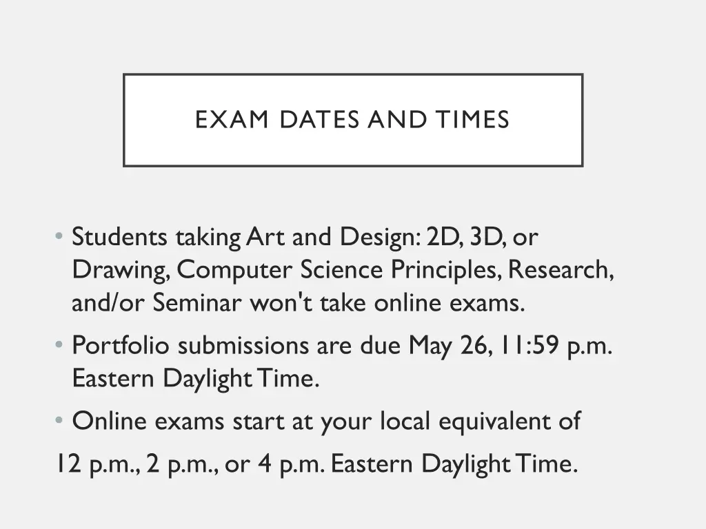 exam dates and times