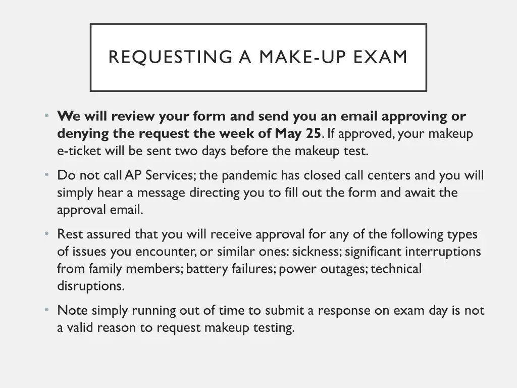 requesting a make up exam 1