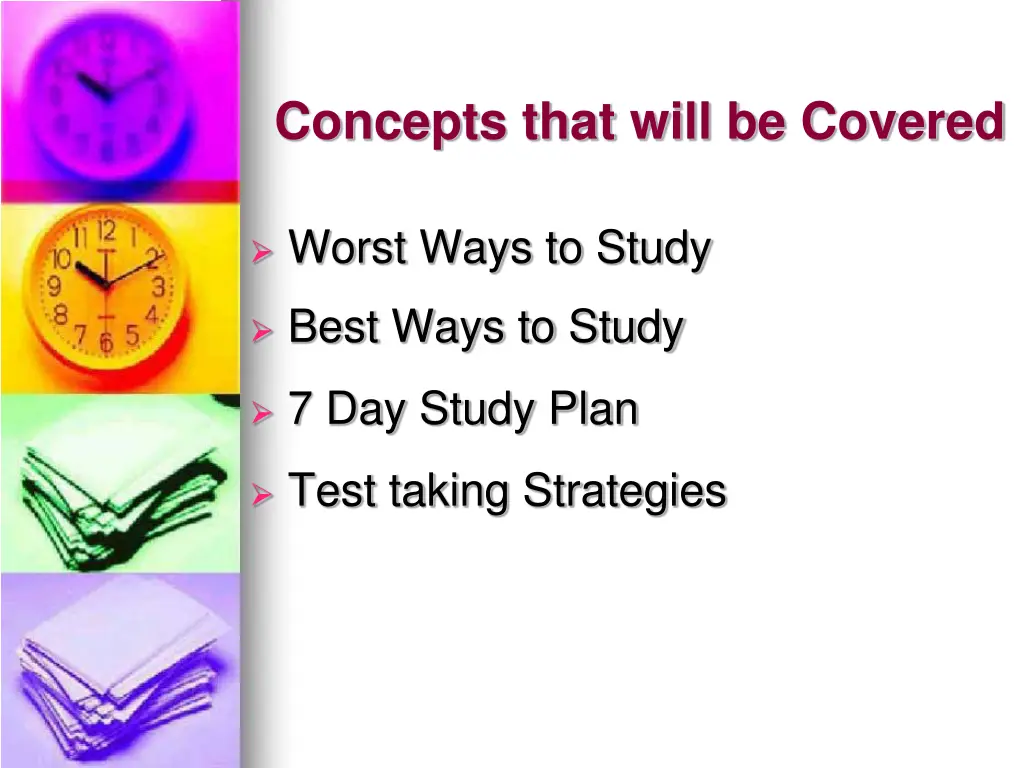 concepts that will be covered