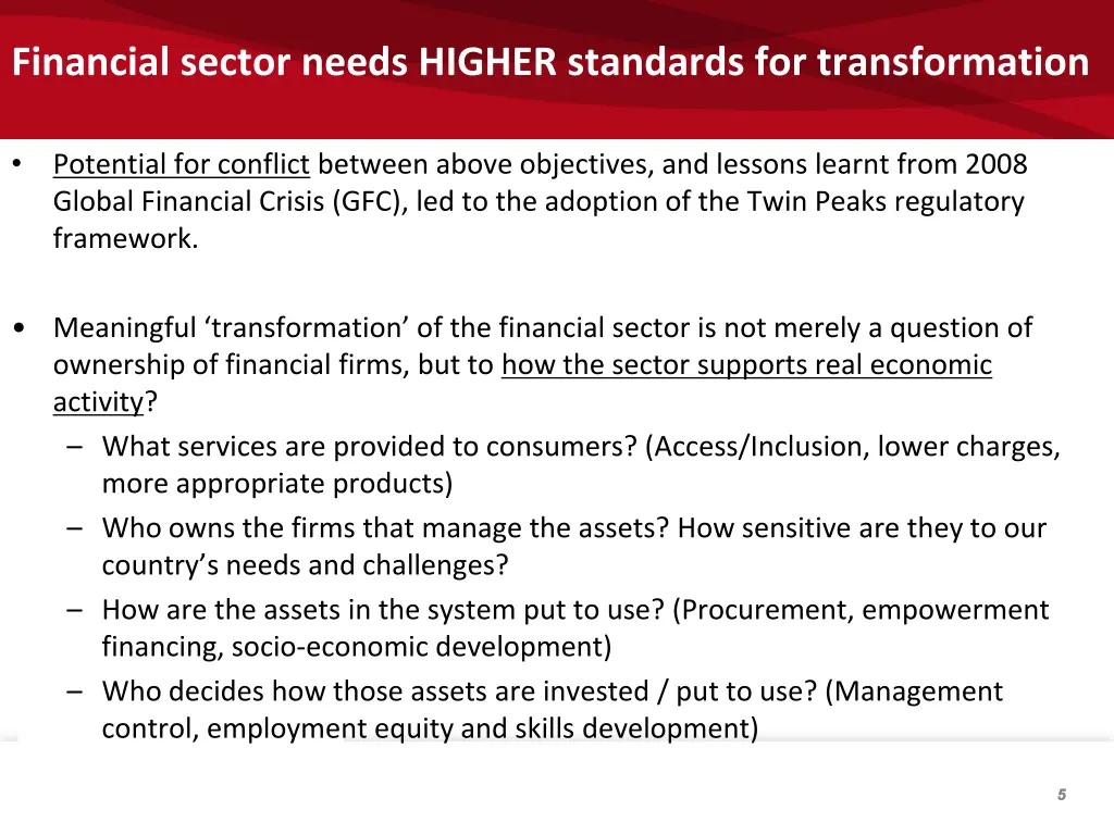 financial sector needs higher standards 1