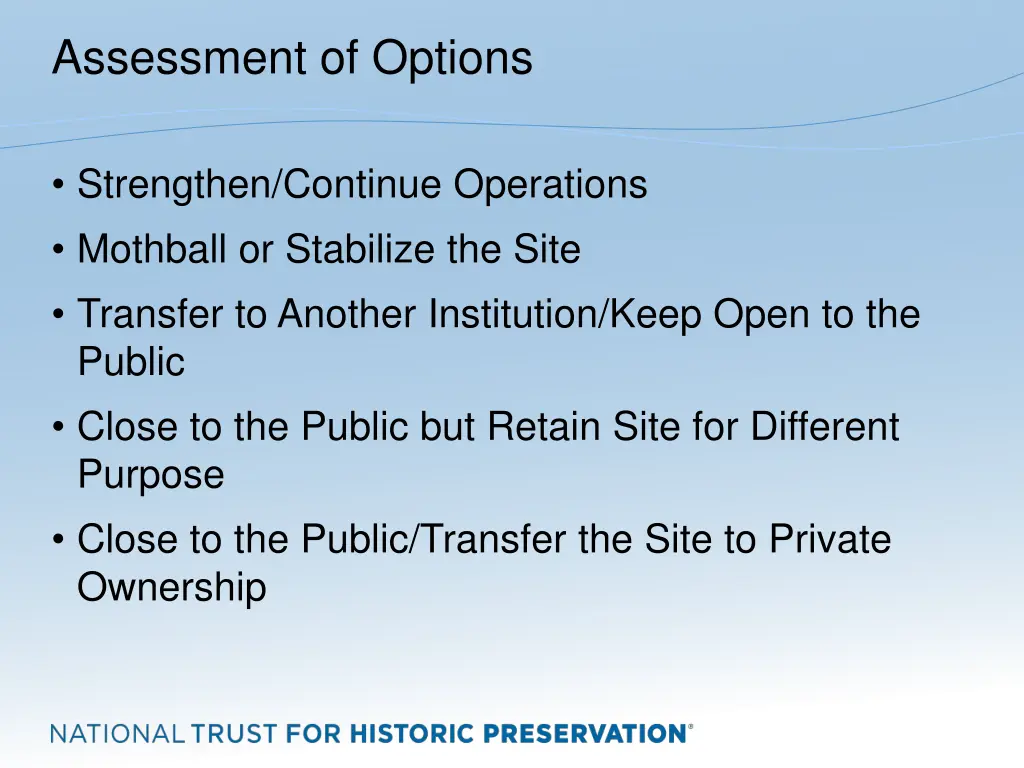 assessment of options