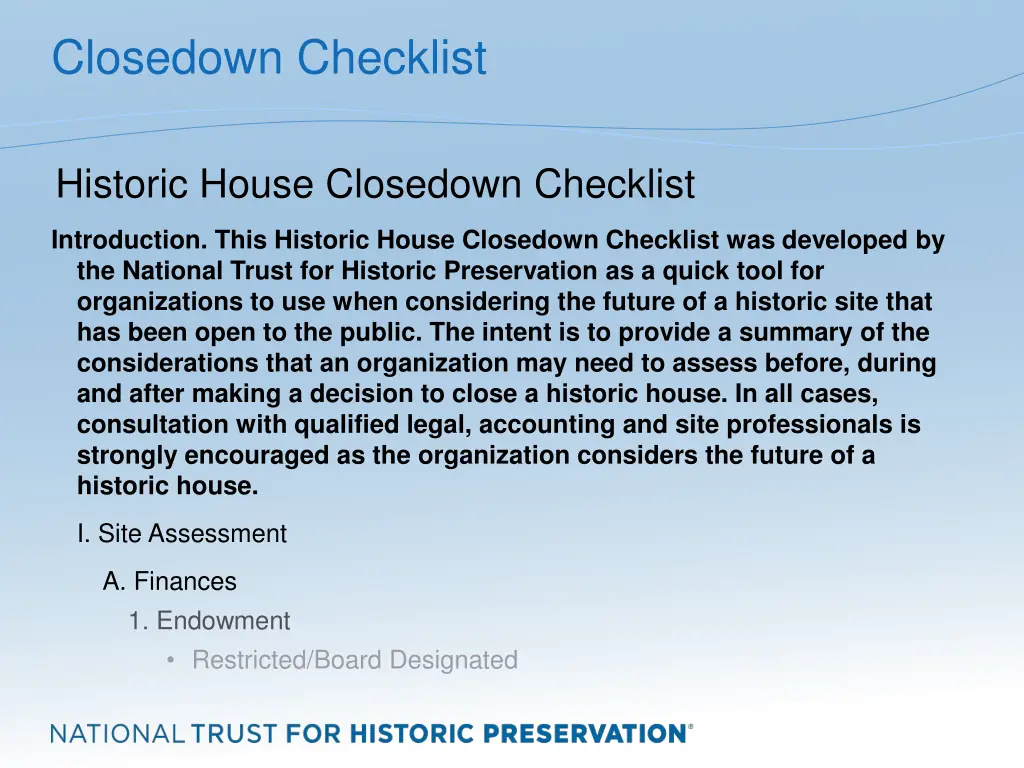 closedown checklist