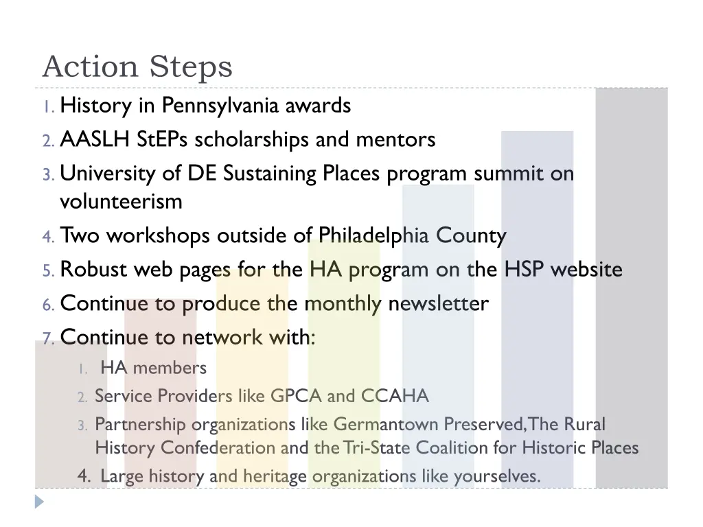 action steps 1 history in pennsylvania awards