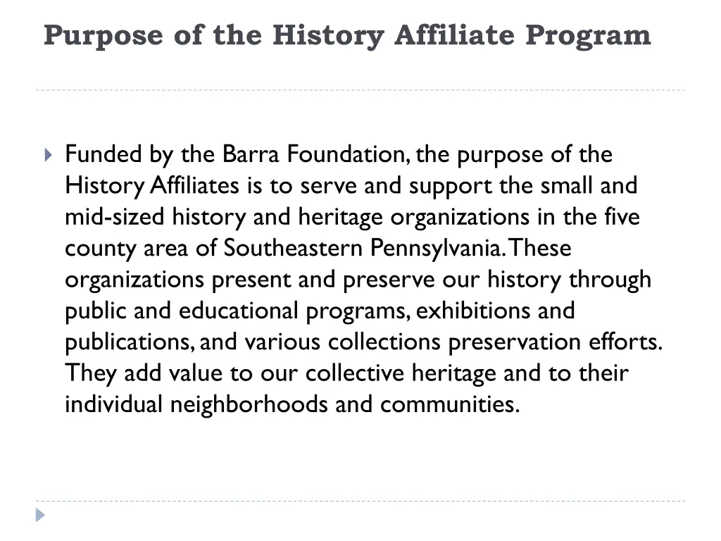 purpose of the history affiliate program