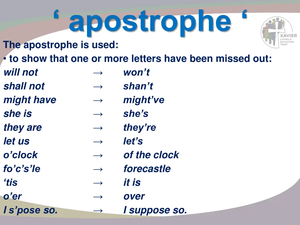 apostrophe the apostrophe is used to show that