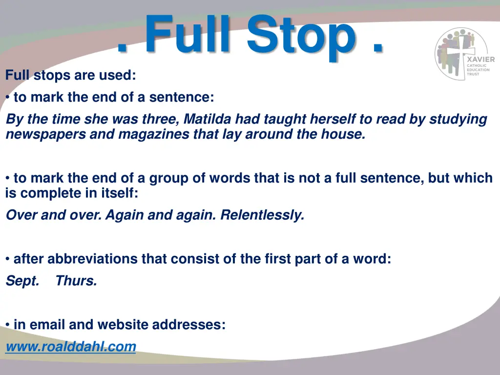 full stop full stops are used to mark