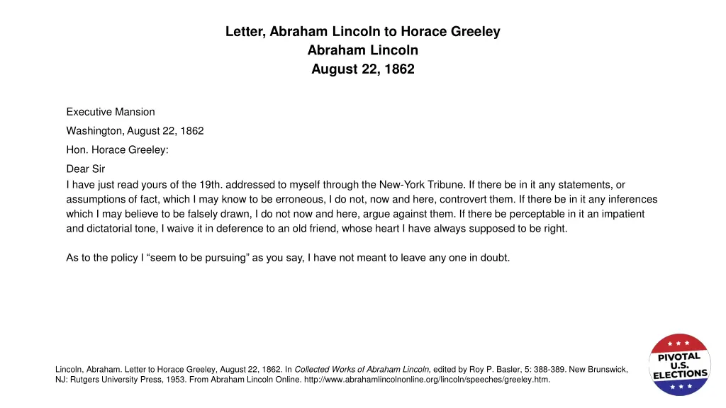 letter abraham lincoln to horace greeley abraham