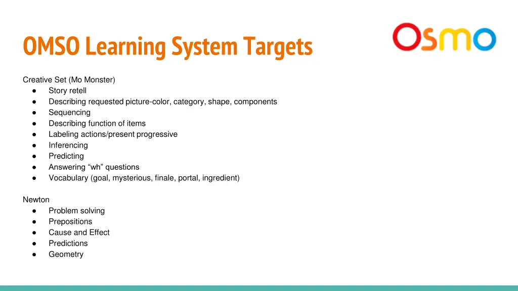 omso learning system targets 1